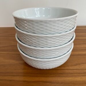 PILLIVUYT Set of 4 Basketweave Porcelain White Cereal Bowls Made France Classic